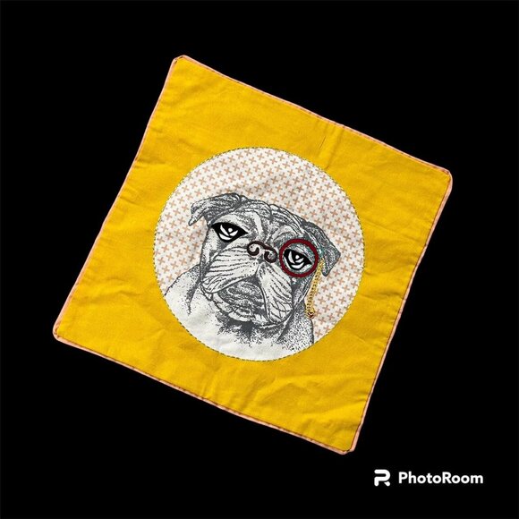 Throw Pillow Cover Dog Pillowcase Decorative Yellow Monocle Bulldog Pug Kitschy - Picture 1 of 12